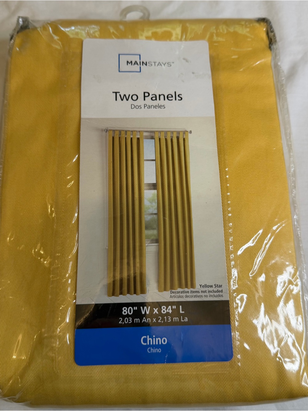 Mainstays Chino Curtain Panels 
80”WX84”L in Yellow - One pkg 2 Panels.